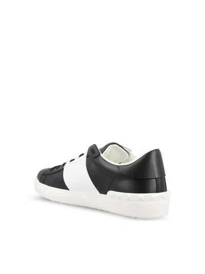 Valentino Garavani Black Leather Open Sneakers With White Band In Multi