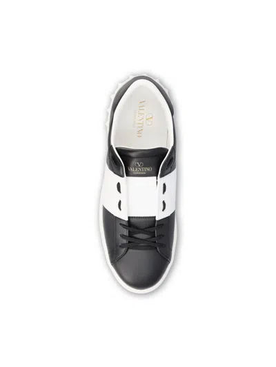 Valentino Garavani Black Leather Open Sneakers With White Band In Multi