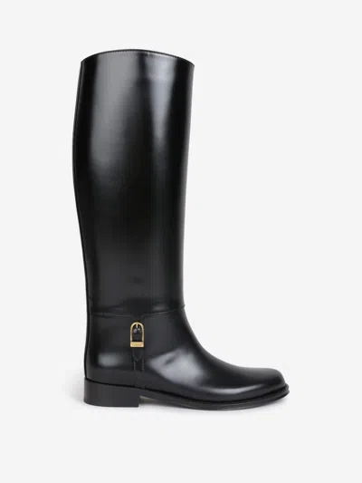 Saint Laurent Julia Buckle-embellished Leather Knee Boots In Black
