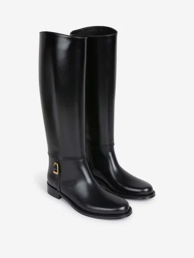 Saint Laurent Julia Buckle-embellished Leather Knee Boots In Black
