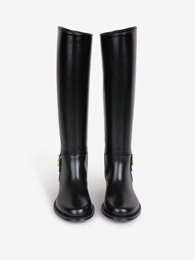 Saint Laurent Julia Buckle-embellished Leather Knee Boots In Black
