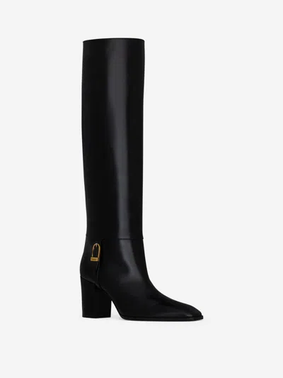 Saint Laurent Julia 75 Knee-high Leather Boots In Black