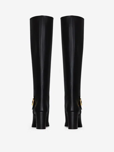 Saint Laurent Julia 75 Knee-high Leather Boots In Black