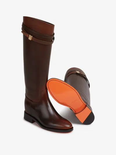 Santoni Hermione Strap Boots In Brown