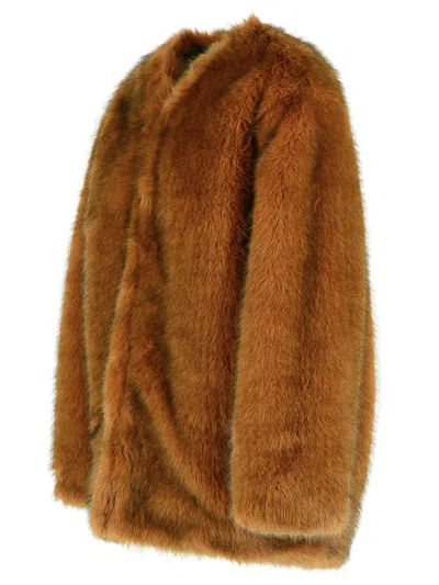 Isabel Marant Aglae Long Sleeve Faux Fur Coat In Brown