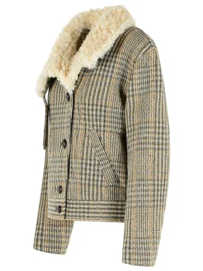 Isabel Marant Étoile Fadia Virgin Wool Jacket Plaid Shearling In Brown
