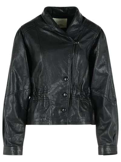 Isabel Marant Tressy Leather Jacket Collared Long Sleeves In Black