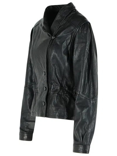 Isabel Marant Tressy Leather Jacket Collared Long Sleeves In Black