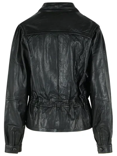 Isabel Marant Tressy Leather Jacket Collared Long Sleeves In Black