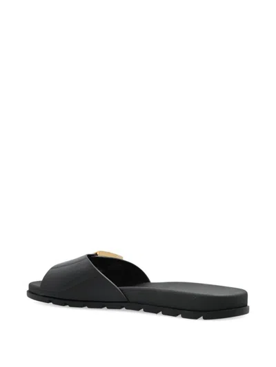 Tory Burch Gold Buckle Slides In Black
