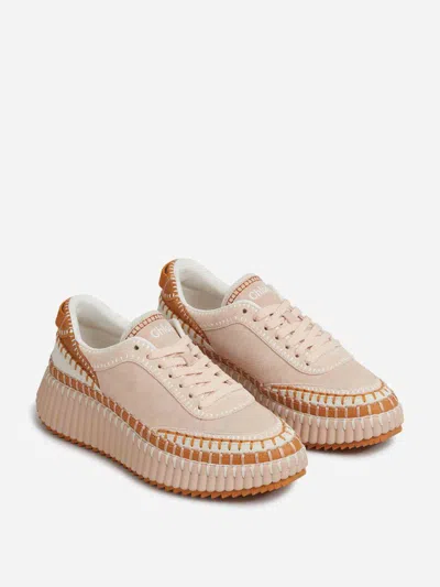 Chloé Low Top Sneakers Featuring Contrast Stitching And Textured Sole In Pink
