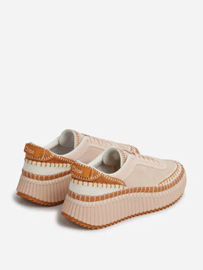Chloé Low Top Sneakers Featuring Contrast Stitching And Textured Sole In Pink