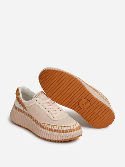 Chloé Low Top Sneakers Featuring Contrast Stitching And Textured Sole In Pink