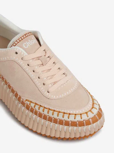Chloé Low Top Sneakers Featuring Contrast Stitching And Textured Sole In Pink