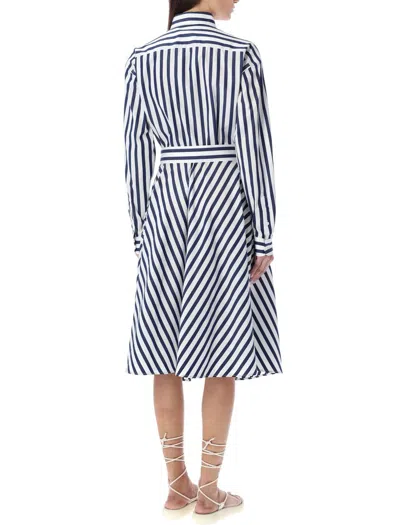 Polo Ralph Lauren Striped Cotton Belted Shirtdress In Blue