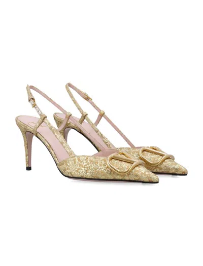 Valentino V Logo Sling Back In Gold