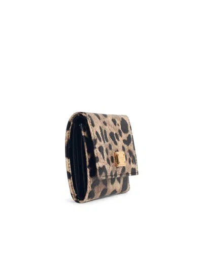 Dolce & Gabbana 'dauphine' Leopard Leather Wallet In Brown
