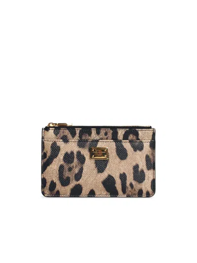 Dolce & Gabbana 'dauphine' Leopard Print Leather Card Holder In Gray