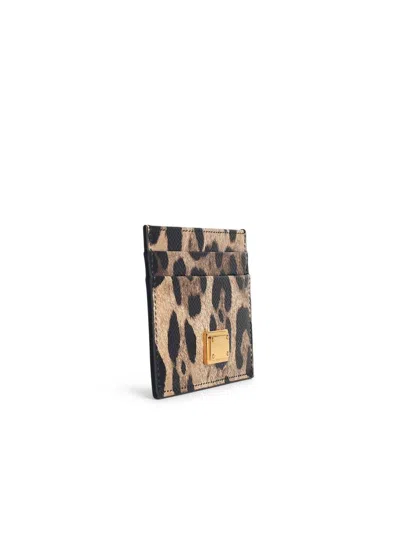 Dolce & Gabbana 'dauphine' Leopard Print Leather Card Holder In Multi