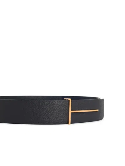 Tom Ford Reversible Leather Belt Adjustable Length Textured In Black