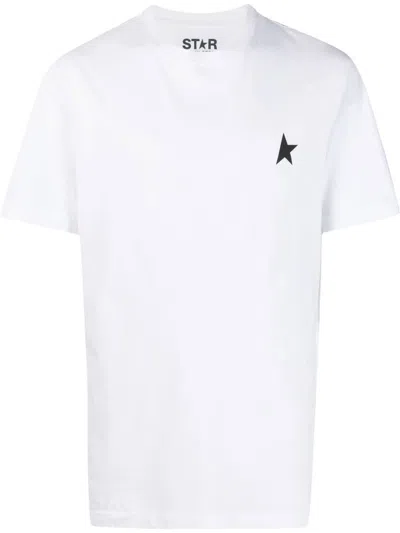 Golden Goose White T-shirt With Round Neck And One Star Logo Print On The Front In Cotton Man