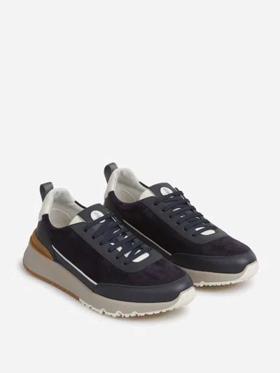 Brunello Cucinelli Sneakers Round Toe Contrast Sole In Blue