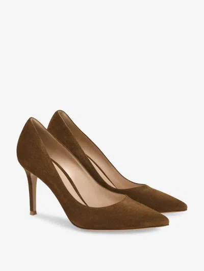 Gianvito Rossi Pointed Toe Suede Finish Pumps In Brown