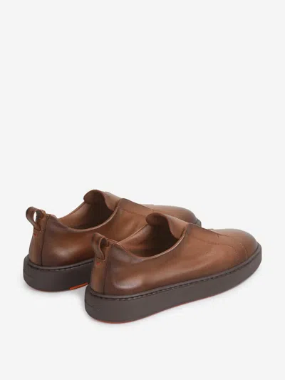 Santoni Smooth Leather Sneakers In Brown