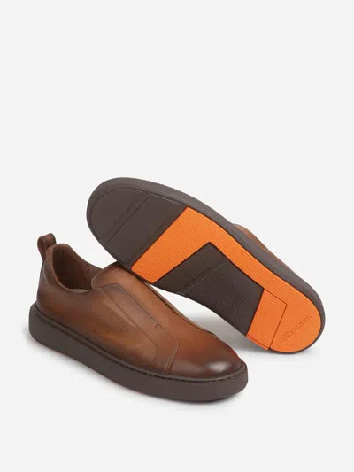 Santoni Smooth Leather Sneakers In Brown