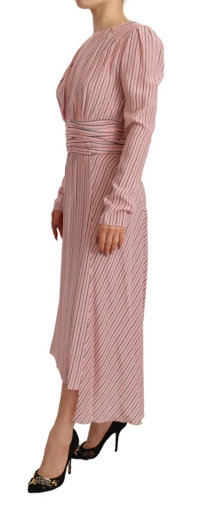 Pre-owned Ermanno Scervino Pink Stripes Long Sleeves Sheath Midi Women's Dress ()