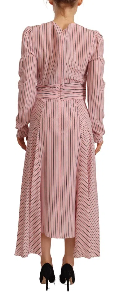 Pre-owned Ermanno Scervino Pink Stripes Long Sleeves Sheath Midi Women's Dress ()