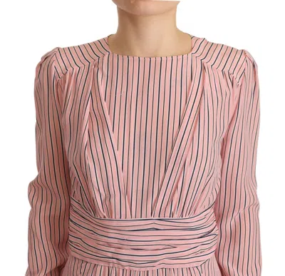 Pre-owned Ermanno Scervino Pink Stripes Long Sleeves Sheath Midi Women's Dress ()