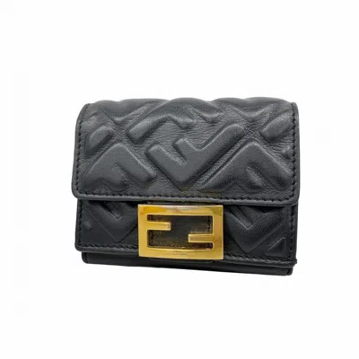 Pre-owned Fendi Black Leather Wallet (tri-fold) ()