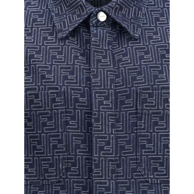 Fendi Men Denim Ff Jacket In Blue