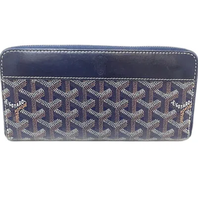 Pre-owned Goyard Navy Pvc Leather Long Wallet (bi-fold) () In Blue