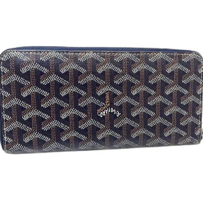 Pre-owned Goyard Navy Pvc Leather Long Wallet (bi-fold) () In Blue