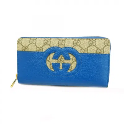 Pre-owned Gucci Beige Blue Brown Pvc Long Wallet (bi-fold) ()