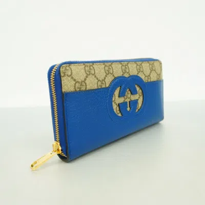 Pre-owned Gucci Beige Blue Brown Pvc Long Wallet (bi-fold) ()