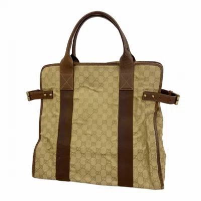 Pre-owned Gucci Beige Brown Canvas Tote Bag () In Multi