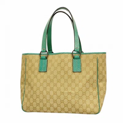 Pre-owned Gucci Beige Green Canvas Tote Bag () In Multi
