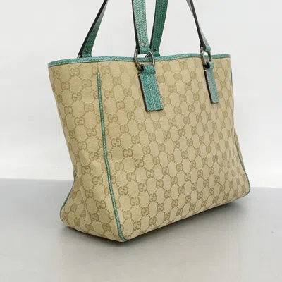 Pre-owned Gucci Beige Green Canvas Tote Bag () In Multi