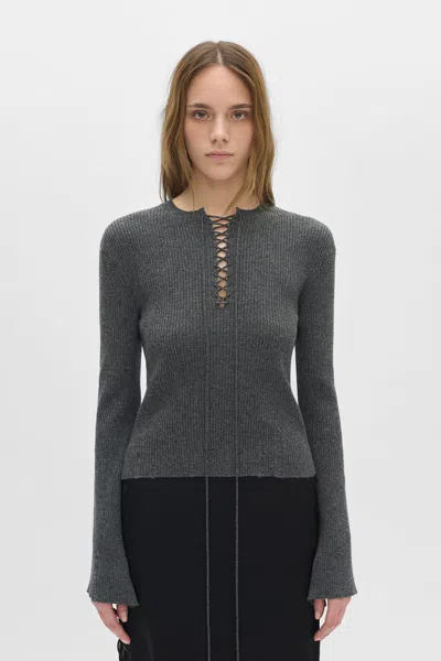 Ann Demeulemeester Fanja Cropped Laced Up Serafino Sweater In Multi