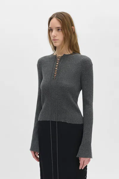 Ann Demeulemeester Fanja Cropped Laced Up Serafino Sweater In Multi