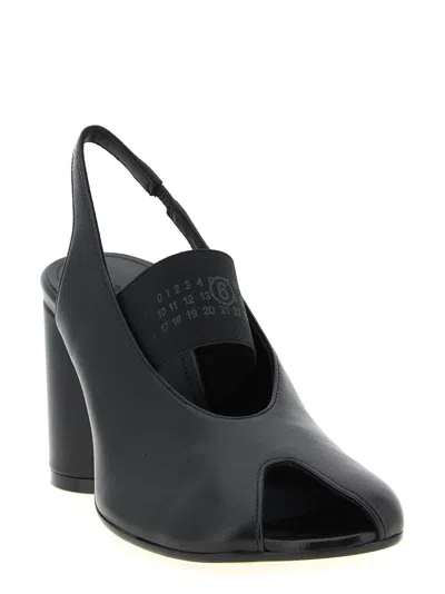 Mm6 Maison Margiela Anatomic Numeric Slingback Peep Toe Block Heel In Black