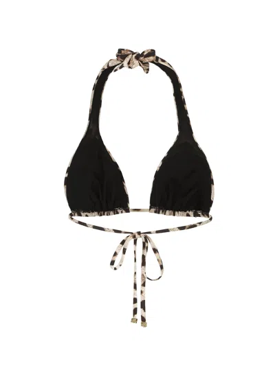 Dolce & Gabbana Animal Print Halter Bikini Top Bow Detail In Brown