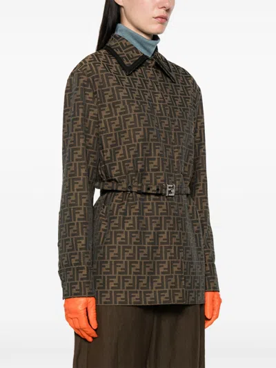Fendi Women Canvas Single-breasted Jacket In Brown