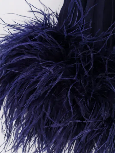 Self-portrait Embellished Feather-trimmed Chiffon Midi Dress In Blue