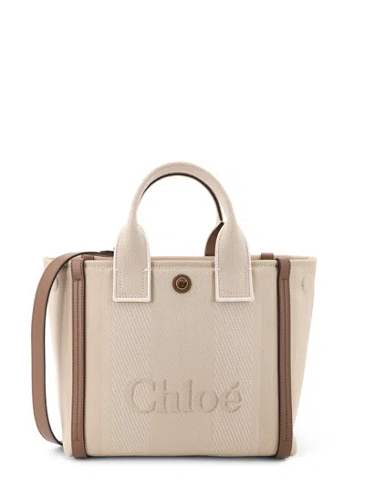 Chloé Carry Canvas Crossbody Bag With Oversized Logo On The Front In Neutral