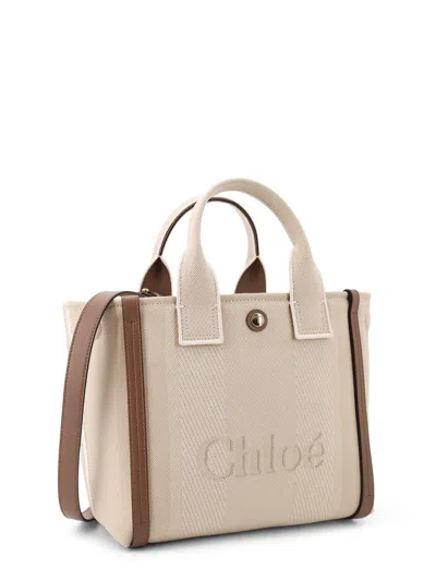 Chloé Carry Canvas Crossbody Bag With Oversized Logo On The Front In Neutral