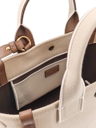 Chloé Carry Canvas Crossbody Bag With Oversized Logo On The Front In Neutral